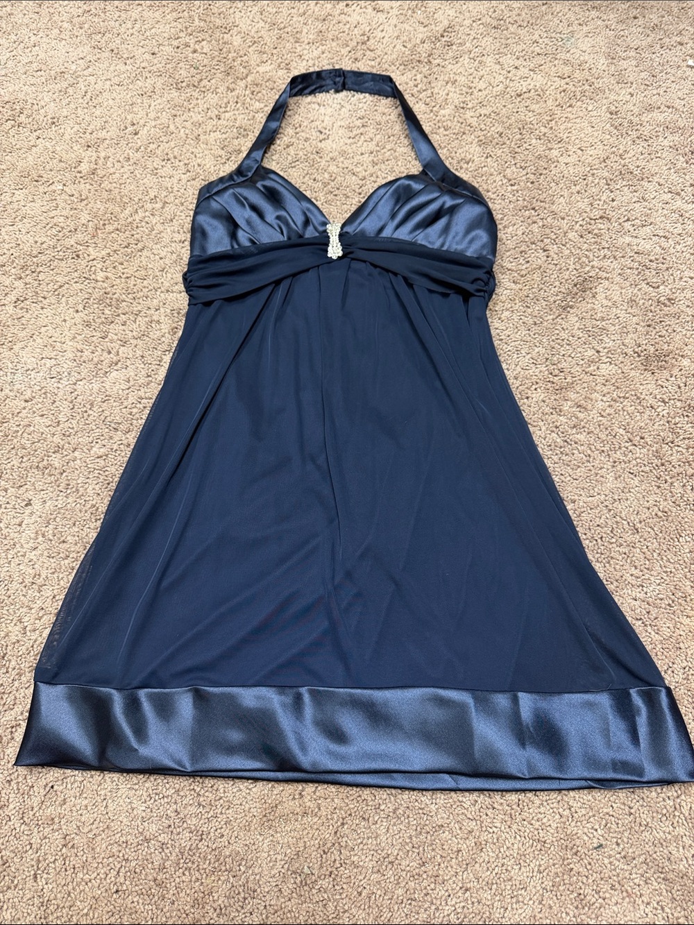 Roberta Navy Satin-Trim Halter Dress
